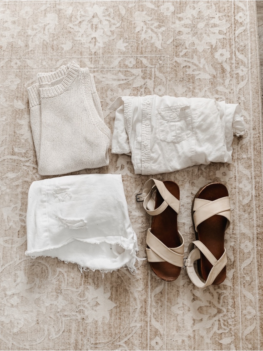 Cream Cross-Strap Leather Sandals